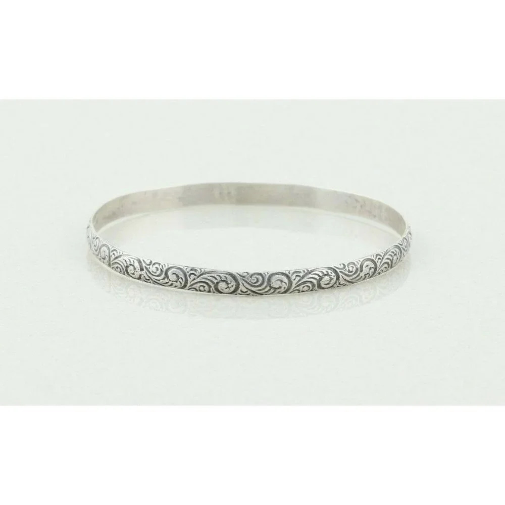 Sterling Silver Swirl Pattern Bangle Bracelet 7 3/4" inch